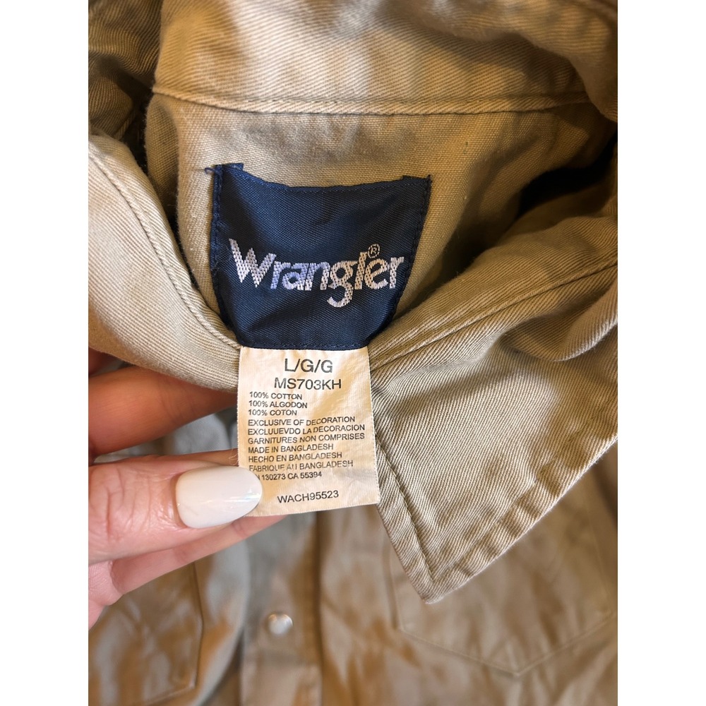 Wrangler Womens Khaki Tan Western Snap Long Sleeve Twill Shirt Raw Hem Large - Picture 4 of 6